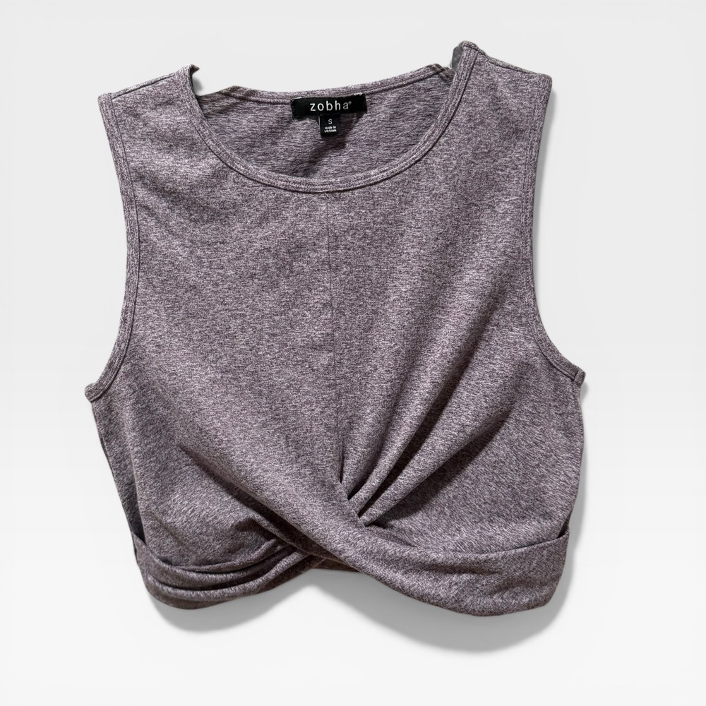 Zobha Crop Top Women S Purple Excellent Twist Front Space Dye Athletic Tank - Picture 2 of 5